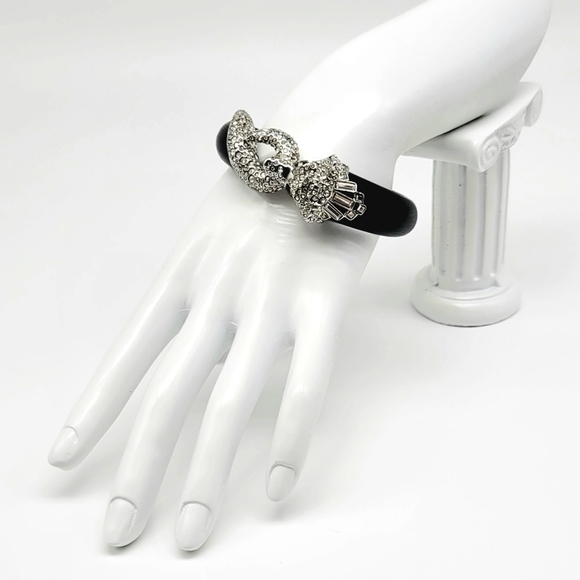 Alexis Bittar Diamond Swarovski Crystal Fox Hinged Bangle with Black Lucite - Picture 6 of 14